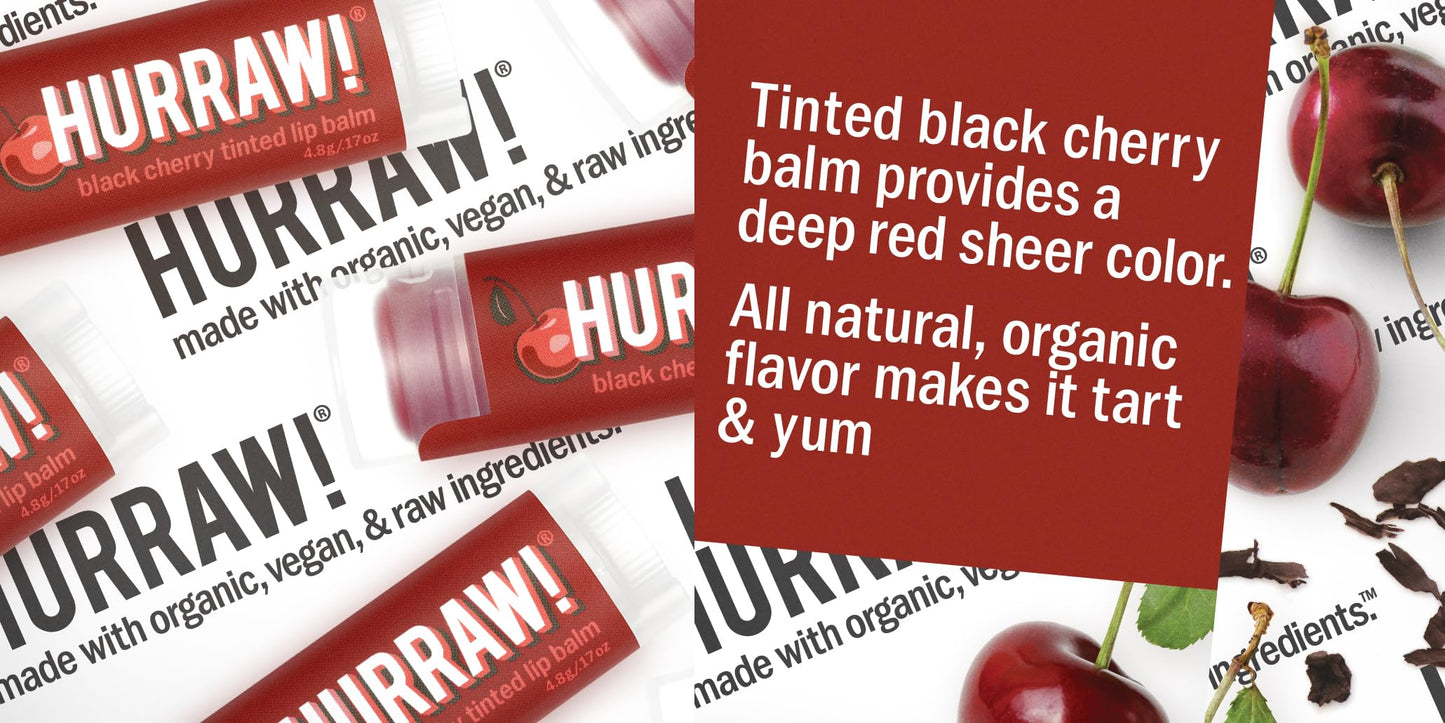 Hurraw! Black Cherry Tinted Lip Balm, 2 Pack: (Sheer Red Tint) Organic, Certified Vegan, Cruelty and Gluten Free. Non-GMO, 100% Natural Ingredients. Beauty & Personal Care HURRAW!