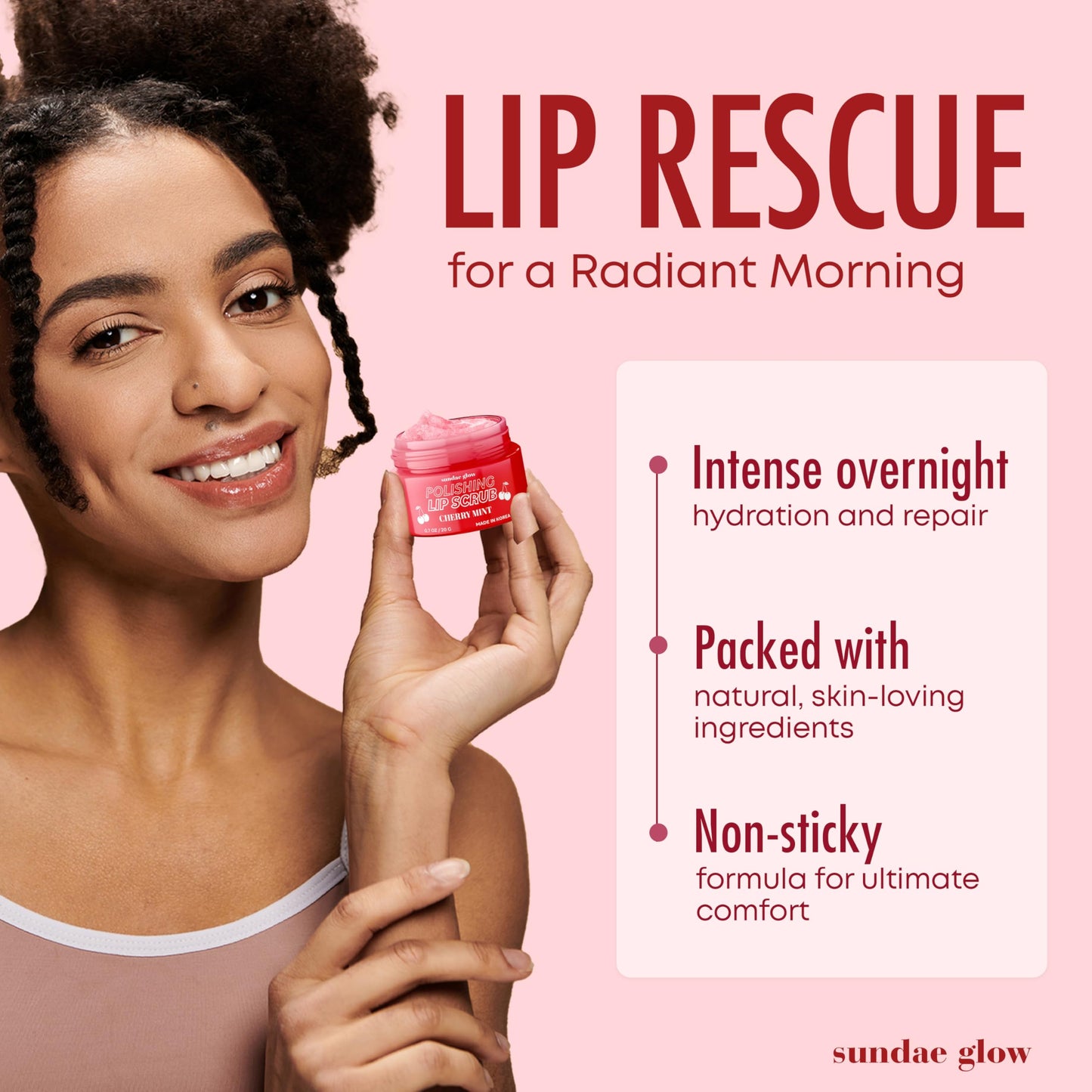 Sundae Glow Lip Mask & Scrub - Apple, Pear, Cherry & Mint - Hydrates, Exfoliates, Softens, Repairs Dry & Chapped Lips - Dermatologist Tested, Korean Beauty & Personal Care Sundae Glow