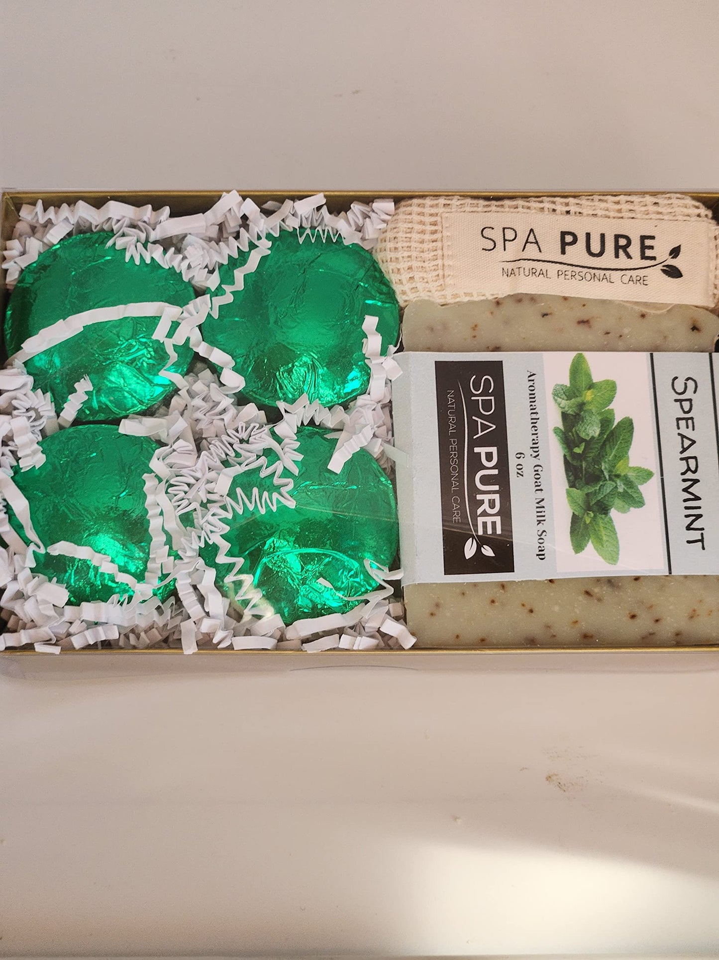 Spa Pure Aromatherapy Gift Set: Spearmint Artisan soap, 4 Shower Steamers, made in USA with plant based ingredients, Cotton Shower Steamer & Soap Bag Beauty and Personal Care Spa Pure
