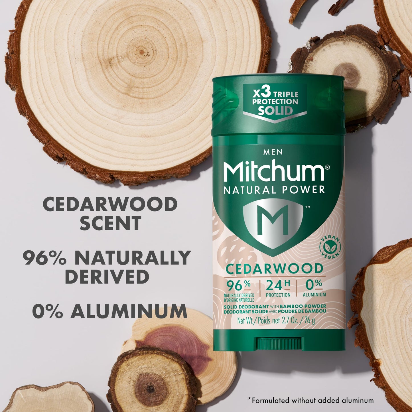 Mitchum Men’s Natural Power Deodorant Solid, Cedarwood, 24HR Protection, Vegan, 2.7 oz Beauty and Personal Care Mitchum