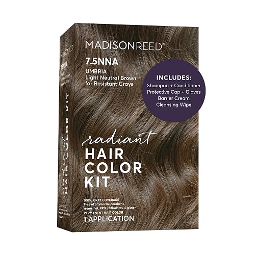 Madison Reed Radiant Hair Color Kit - 7.5NNA Light Neutral Brown (Umbria Brown), Permanent Hair Dye for Resistant Grays, 100% Gray Coverage | PPD-Free Beauty & Personal Care Madison Reed