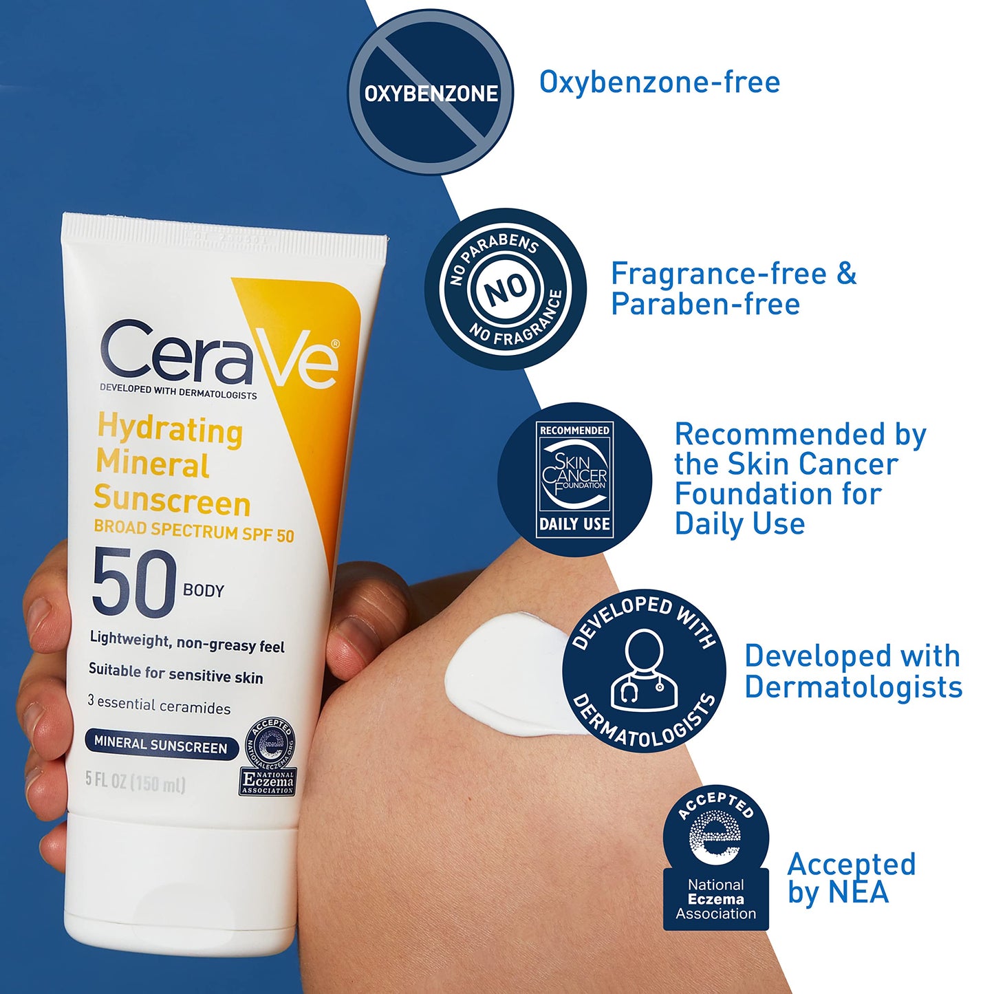CeraVe 100% Mineral Sunscreen SPF 50 with Zinc Oxide & Titanium Dioxide, Hyaluronic Acid & Ceramides, Oil Free & Non-Greasy, Hydrating Mineral Beauty and Personal Care CeraVe