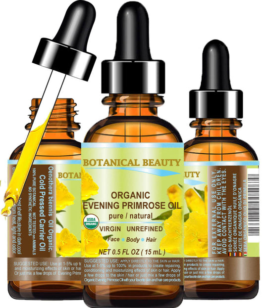 Botanical Beauty Organic EVENING PRIMROSE OIL 100% Pure Natural Undiluted Unrefined Virgin Cold Pressed Carrier Oil. 0.5 Fl.oz.- 15 ml for face, skin Beauty & Personal Care Botanical Beauty