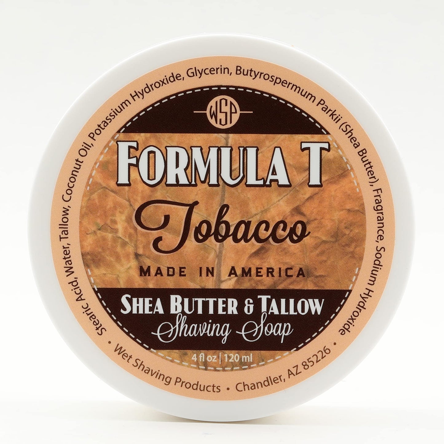 Shaving Soap WSP Formula T (Tobacco) 4 Oz Made with Shea Butter & Tallow Beauty and Personal Care Wet Shaving Products