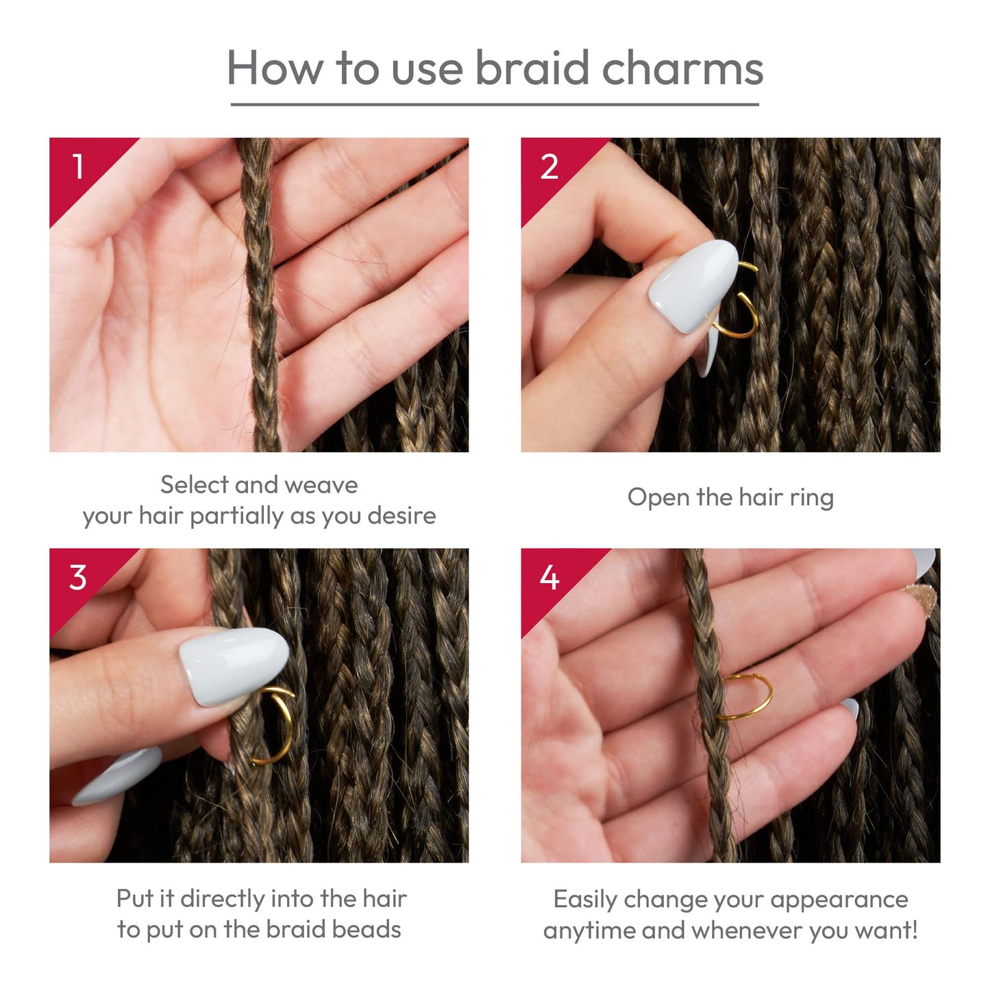 RED by KISS Hair Jewelry for Women Braids Dreadlock A Complete DIY Kit of Hair Charms Beads Cuffs Rings and Metallic Cords for Hair Decoration (Kit 1) Beauty & Personal Care Red by Kiss