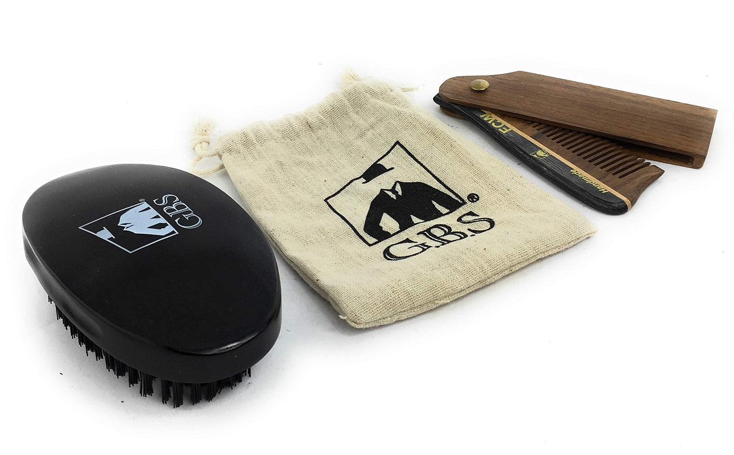 G.B.S Hair Care Set Synthetic Bristles, Handmade Foldable comb, Black Wood Beard Brush Synthetic Bristle and Pouch Beauty and Personal Care G.B.S