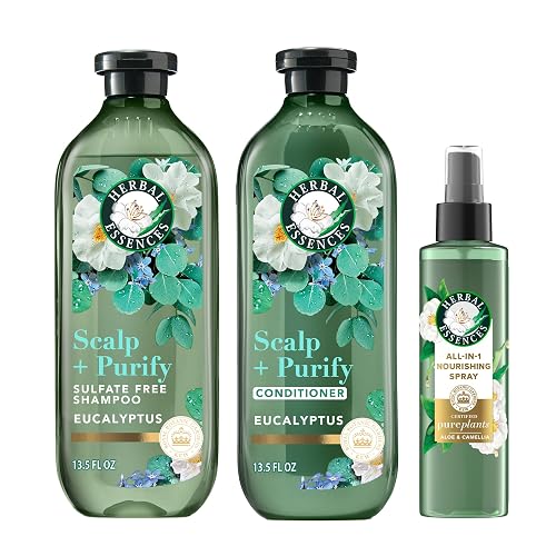 Herbal Essences Scalp + Purify Eucalyptus Sulfate Free Shampoo and Conditioner, and All-in-One Nourishing Spray Set Beauty & Personal Care Herbal Essences