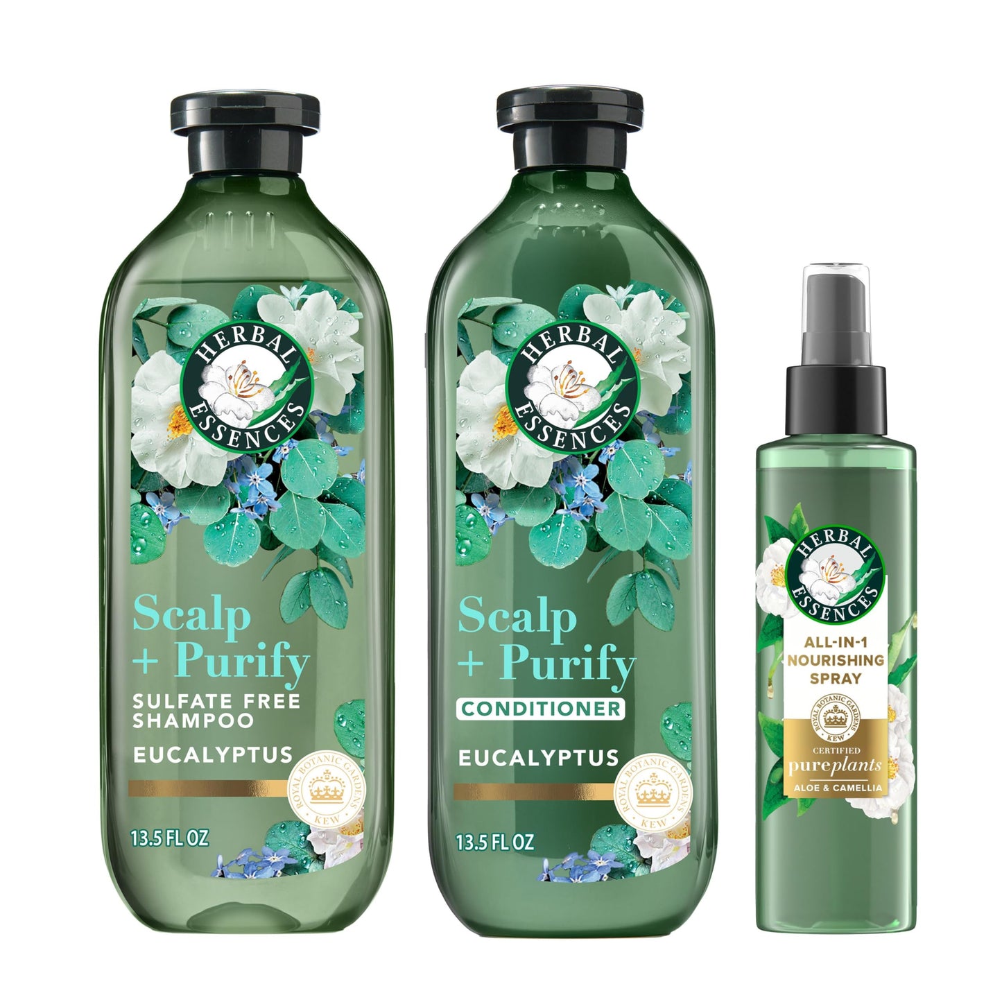 Herbal Essences Scalp + Purify Eucalyptus Sulfate Free Shampoo and Conditioner, and All-in-One Nourishing Spray Set Beauty & Personal Care Herbal Essences