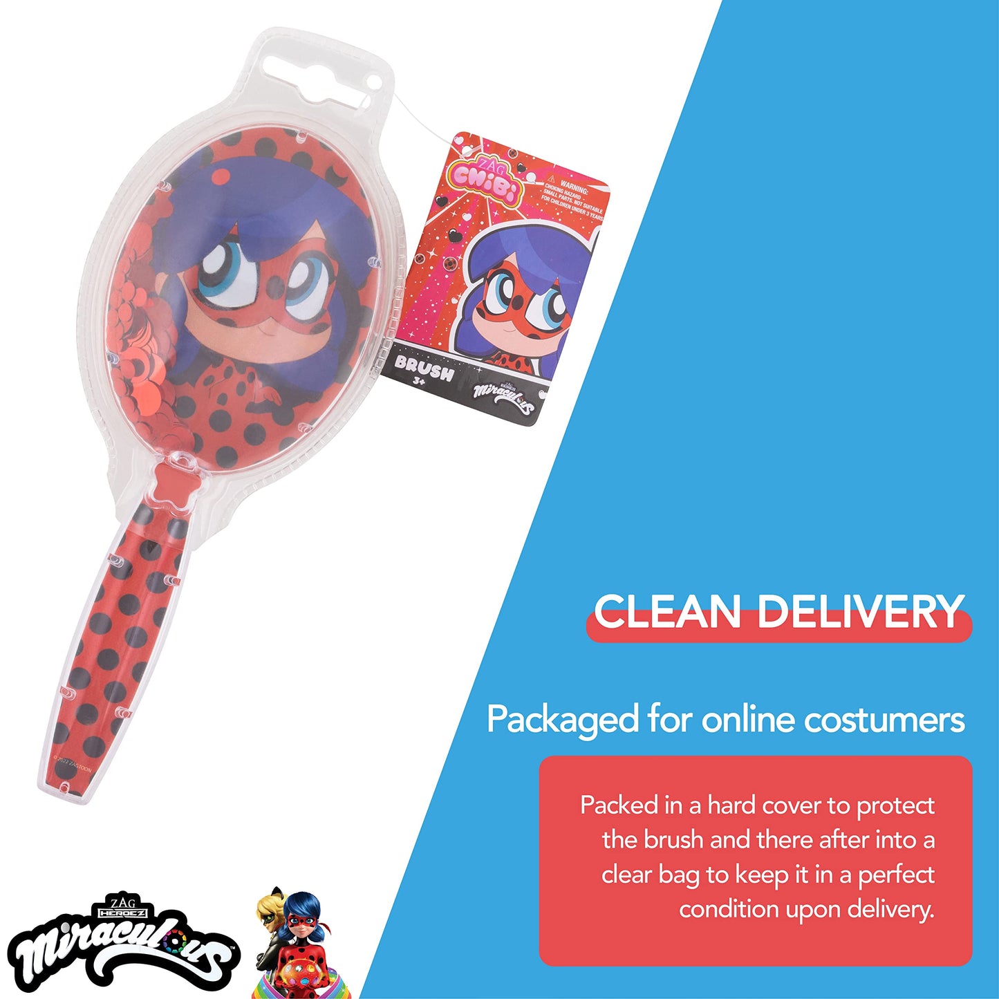 Miraculous Ladybug Confetti Hair Brush - Kids Sparkling Stars Brush Ages 3+ Beauty & Personal Care LUV HER