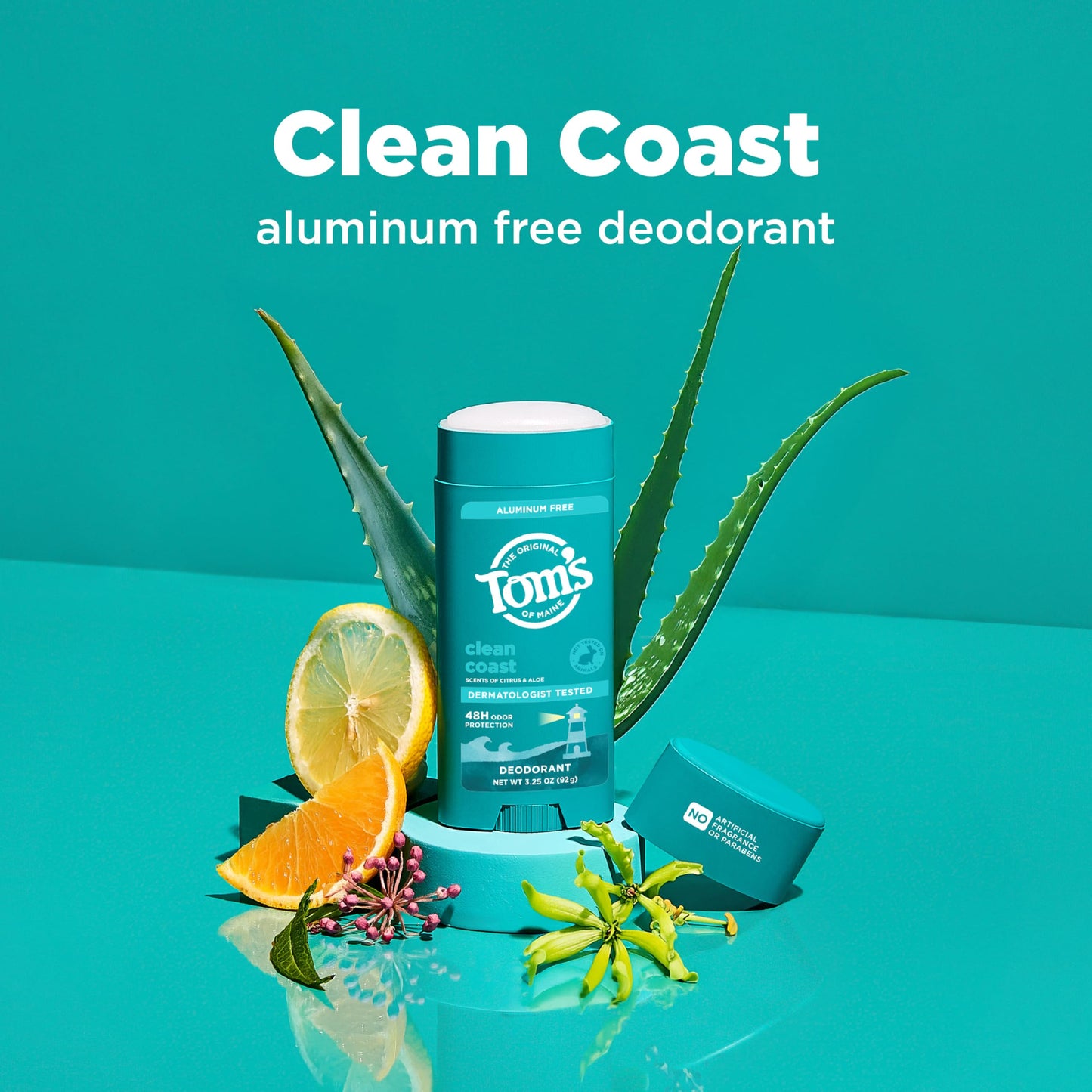 Tom’s of Maine Clean Coast Natural Deodorant for Men and Women, Aluminum Free, No Artificial Fragrances, Dyes, or Preservatives, Baking Soda Free Beauty and Personal Care Tom's of Maine