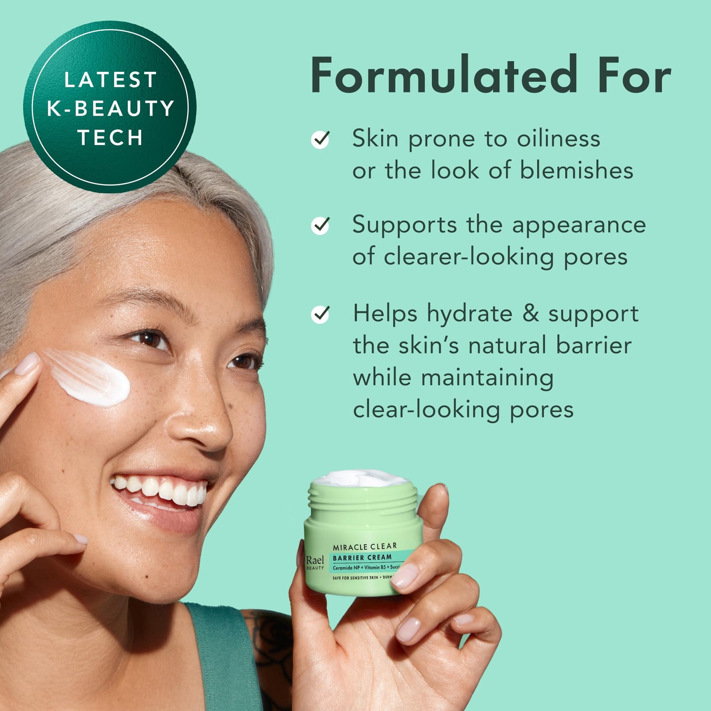 Rael Face Moisturizer, Miracle Clear Barrier Cream - Lightweight Moisturizer with Succinic Acid and Vitamin B5, Hydration, Korean Skin Care (1.8 oz) Beauty & Personal Care Rael