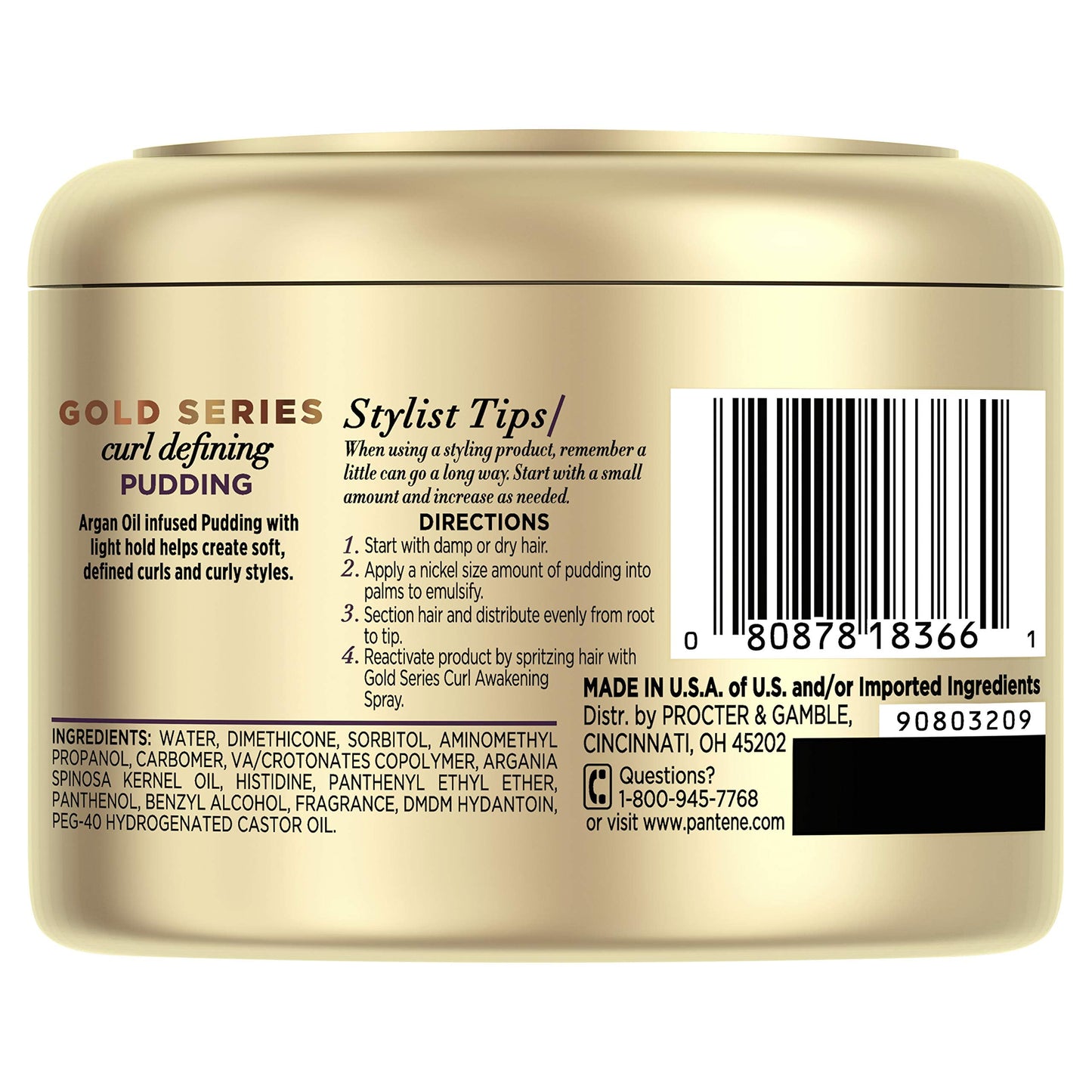 Pantene, Hair Cream Treatment, Sulfate Free Curl Defining Pudding, Pro-V Gold Series, for Natural and Curly Textured Hair, 7.6 fl oz Beauty & Personal Care Pantene