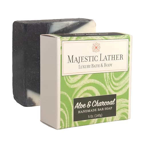 Majestic Lather Soothing Aloe & Activated Charcoal Luxury Bar Soap for Face, Body, Dry Sensitive Skin, Eczema, Psoriasis, Rosacea, ACNE and Oily Skin Beauty & Personal Care Majestic Lather