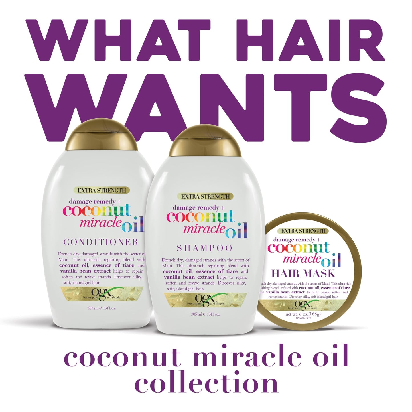 OGX Extra Strength Damage Remedy + Coconut Miracle Oil Shampoo & Conditioner for Dry, Frizzy or Coarse Hair, Hydrating & Flyaway Taming Conditioner Beauty & Personal Care OGX