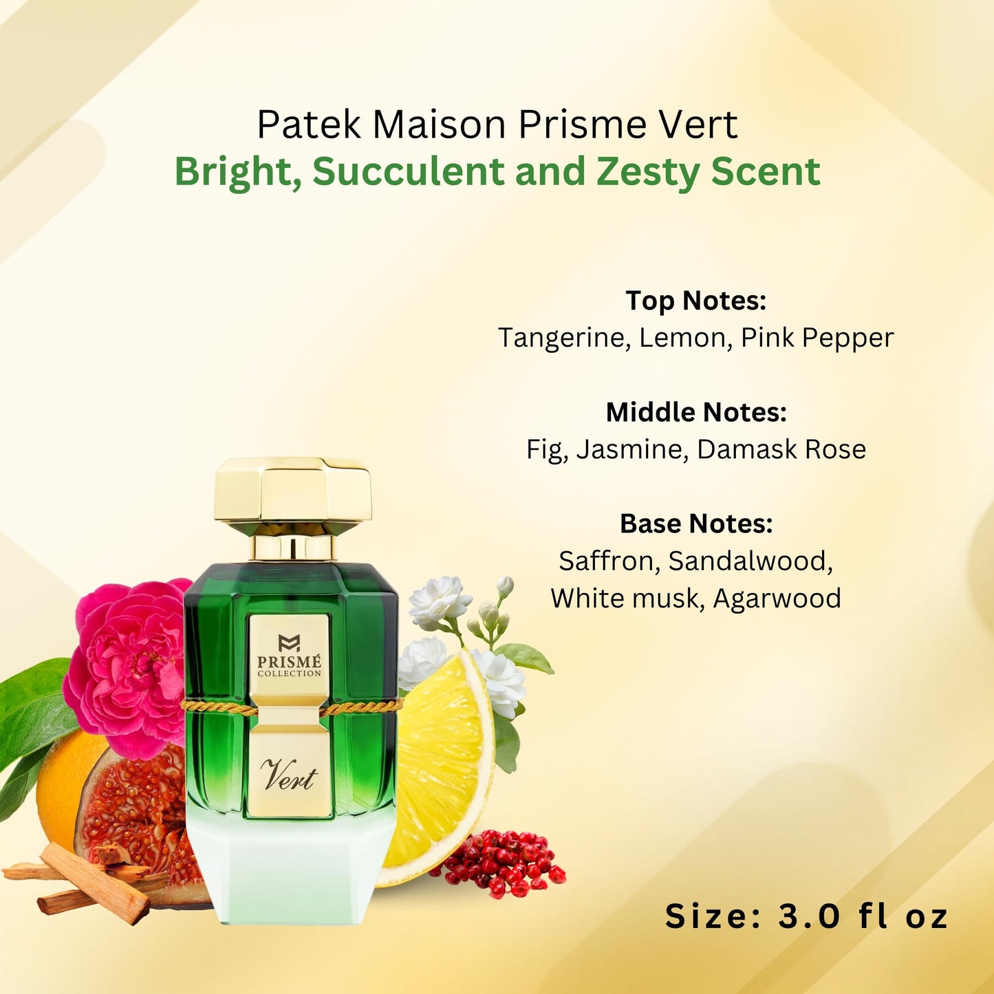 Patek Maison Prismé Vert Eau de Parfum with Notes of Tangerine, Lemon, Jasmine, Fig & White Musk - Citrus Brightness Floral Harmony and Refined Green Beauty & Personal Care Patek Maison
