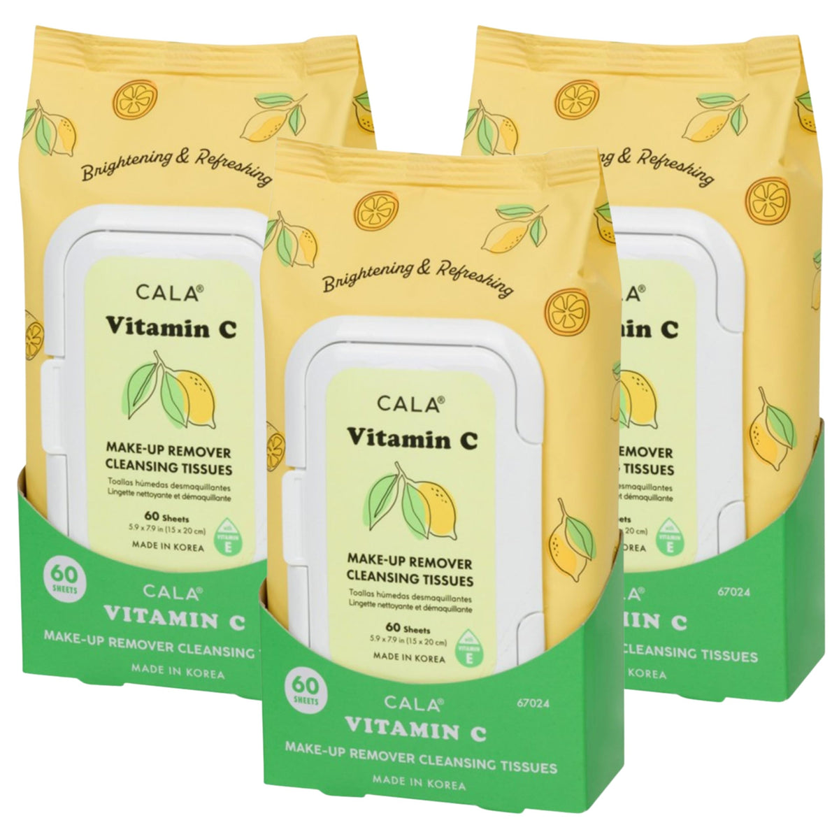 CALA Makeup Remover Cleansing Tissues: Vitamin C (60 Sheets) - Gentle, Hydrating, Antioxidant-Rich Wipes for a Radiant, Even-Toned Complexion (180