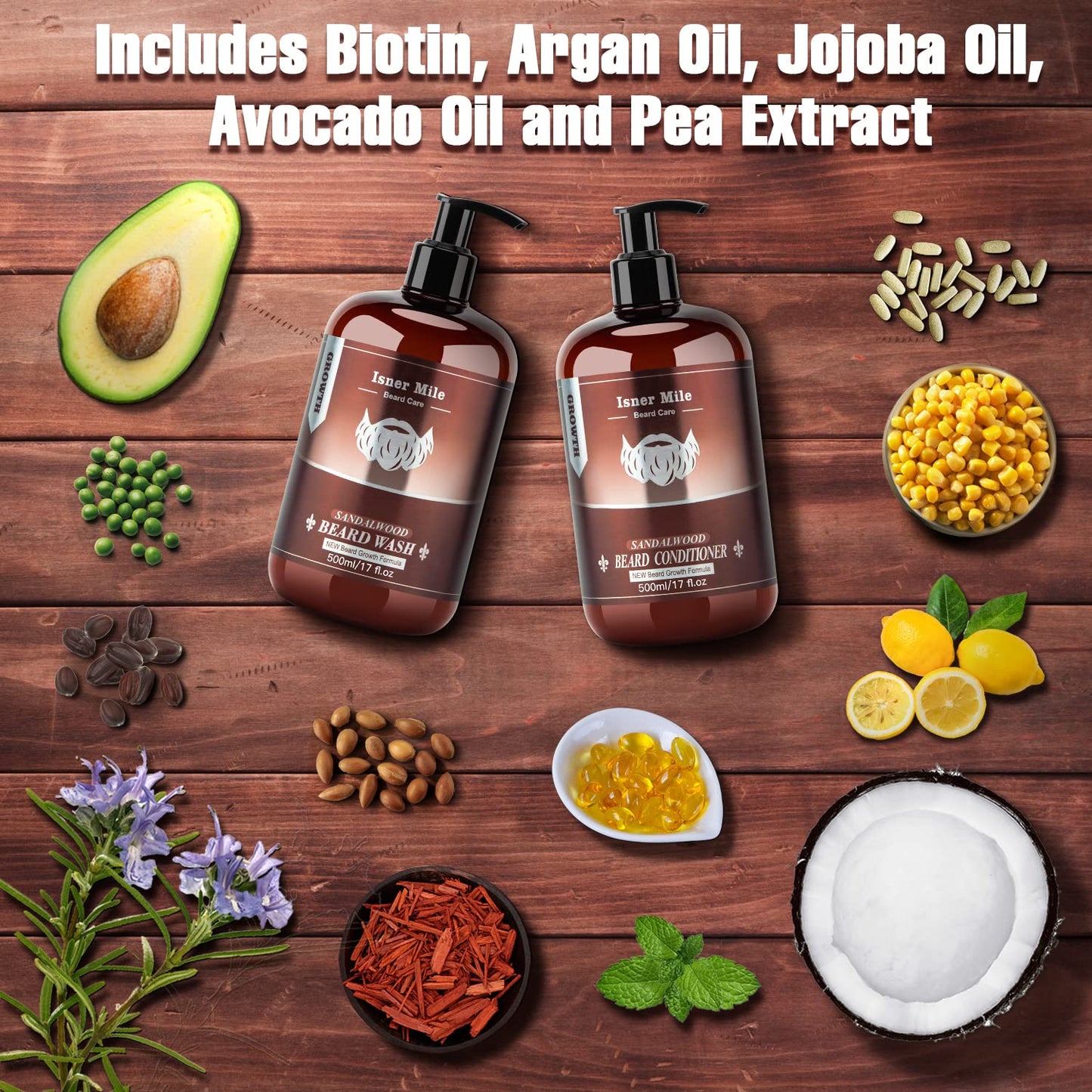 ISNER MILE Beard Wash & Conditioner Set for Men - 17 oz Shampoo with Biotin, Argan & Jojoba Oils for Smooth, Soft, and Strengthened Beard - Sandalwood Beauty & Personal Care ISNER MILE