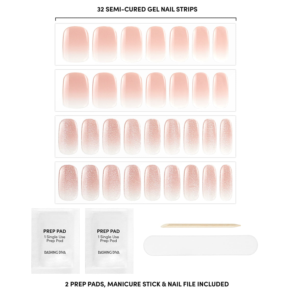 Dashing Diva Glaze Nail Strips - Velvet Blush | Long Lasting, Chip Resistant, Semi-Cured Gel Nails | 34 Salon Quality Nude Ombre Set