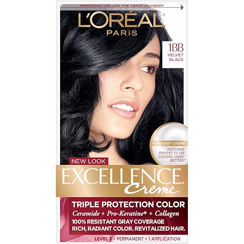 L'Oreal Paris Excellence Creme Permanent Hair Color, 1BB Velvet Black, 100 percent Gray Coverage Hair Dye, Pack of 1 Beauty & Personal Care L'Oreal Paris