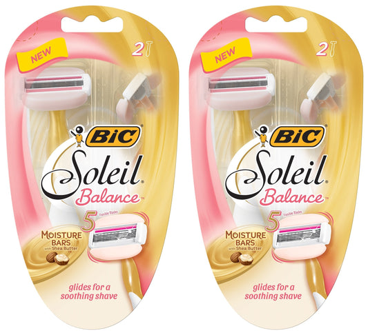 Bic Soleil Balance Razor For Women - Moisture Bars With Shea Butter - 2 Count Razors Per Package - Pack of 2 Packages Beauty & Personal Care BIC
