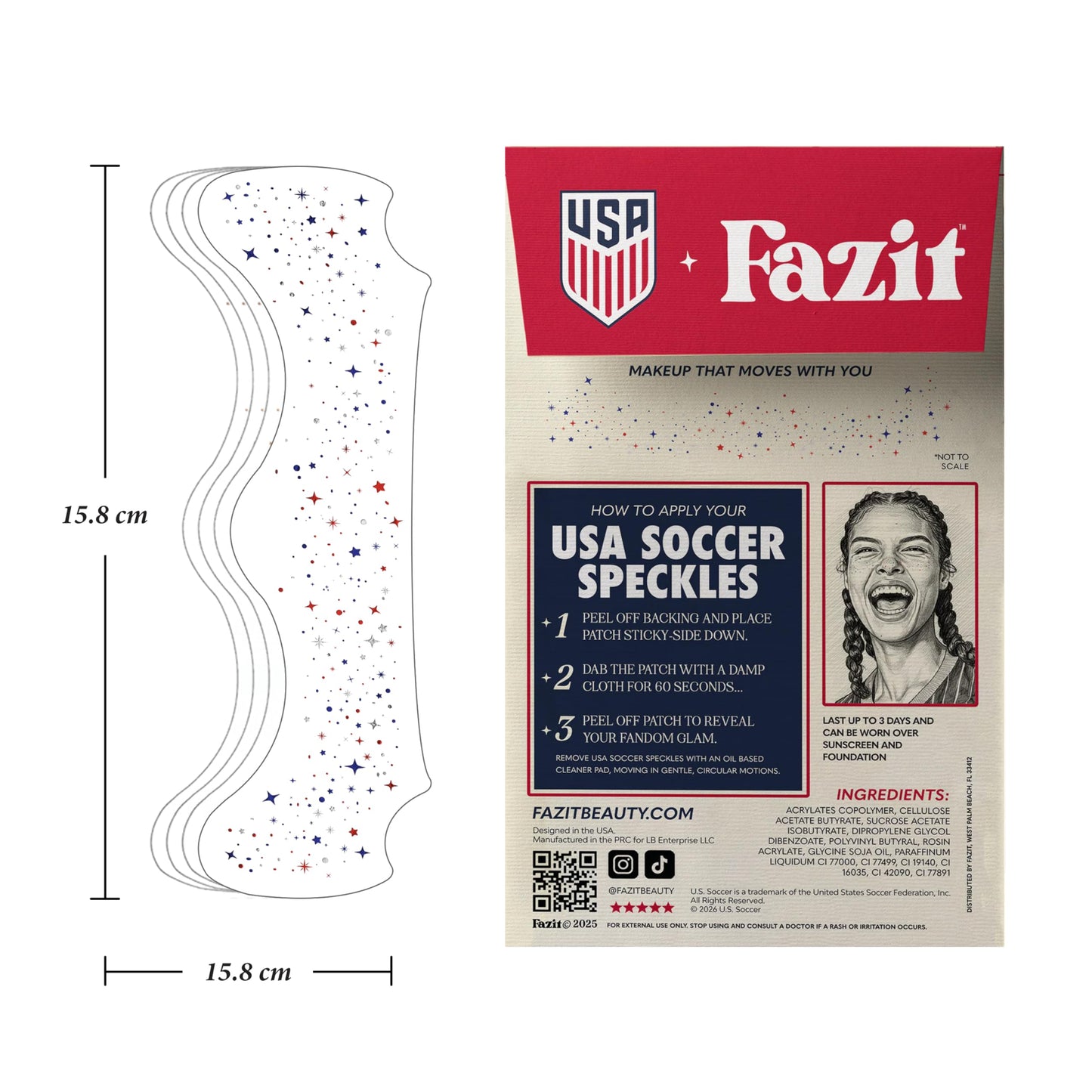 Fazit US Soccer Speckles - Red, Blue & Silver Glitter Makeup Patches - Waterproof & Sweat-proof Face Stickers - Long-Lasting Game Day Glam, USA Spirit Beauty & Personal Care Fazit