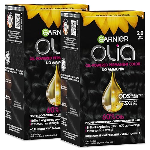 Garnier Olia Hair Color, Ammonia-Free Permanent Hair Dye, Oil-Powered Formula for 100% Gray Coverage and 3x Shinier Hair, Vegan & Cruelty Free, 2.0 Beauty & Personal Care Garnier