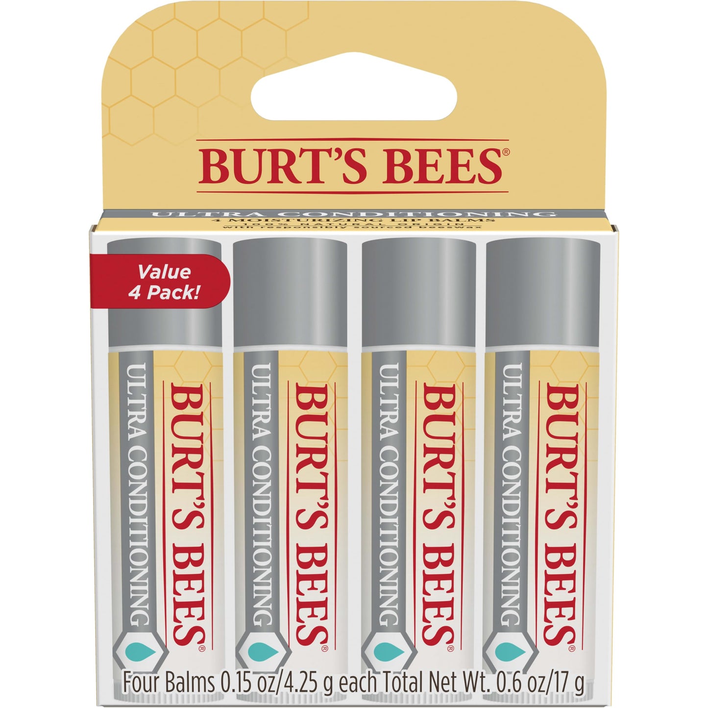 Burt's Bees Lip Balm, Moisturizing Lip Care, 100% Natural Origin, Ultra Conditioning with Shea, Cocoa & Kokum Butter (4 Pack) Beauty & Personal Care Burt's Bees