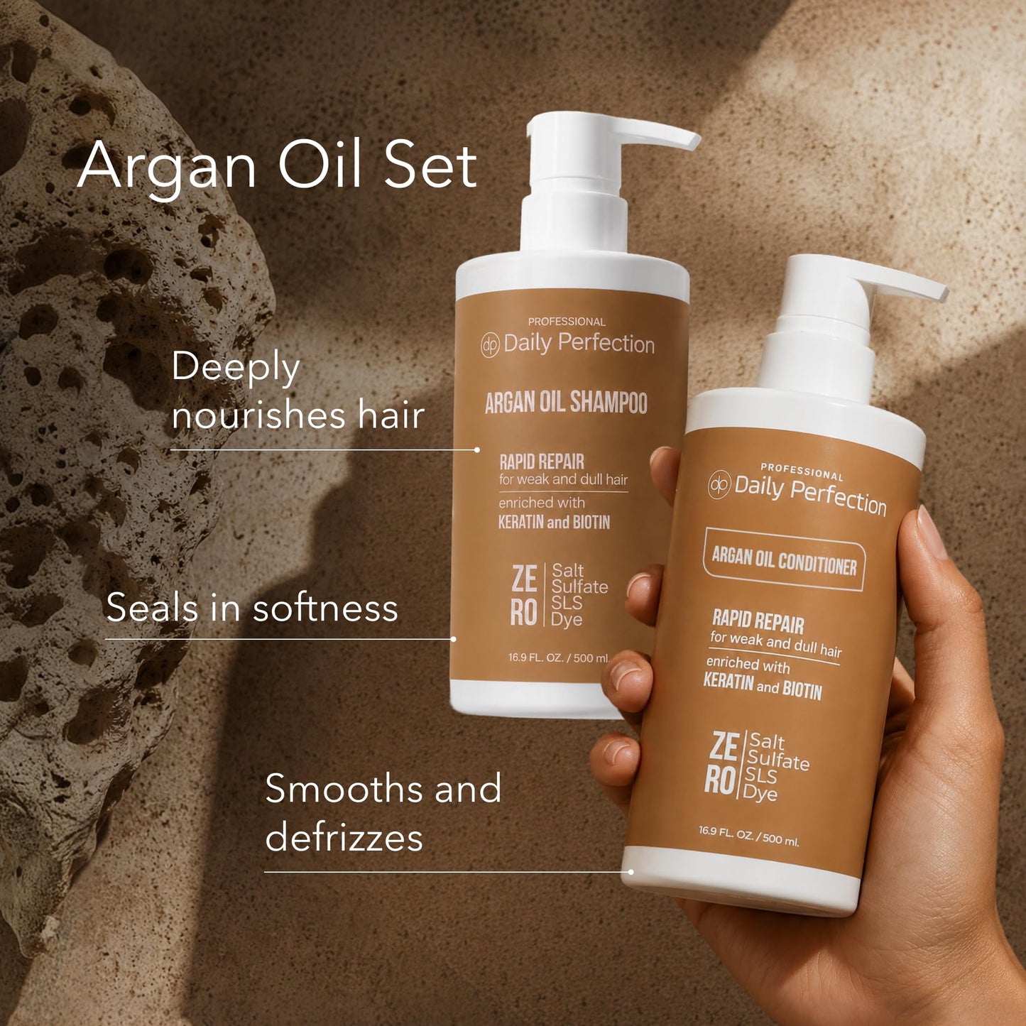 Daily Perfection Argan Oil Shampoo and Conditioner Set - Rapid Repair Deep Hydrationwith Biotin and Keratin for Weak, and Damaged Hair - Salt, Sulfate Beauty & Personal Care Daily Perfection