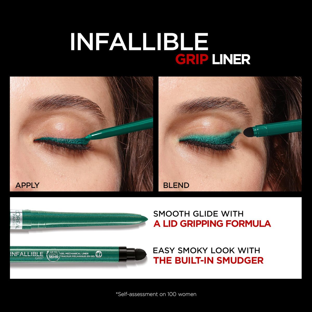 L'ORÉAL Infallible Grip Mechanical Gel Eyeliner Pencil, Smudge-Resistant, Waterproof Eye Makeup with Up to 36HR Wear, Emerald Green, 1 Kit, 1 Fl Oz