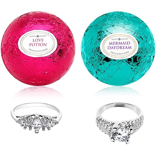 Mermaid Love Potion Bath Bombs Gift Set of 2 with Ring Surprise Inside Each Made in USA Beauty & Personal Care Jackpot Candles