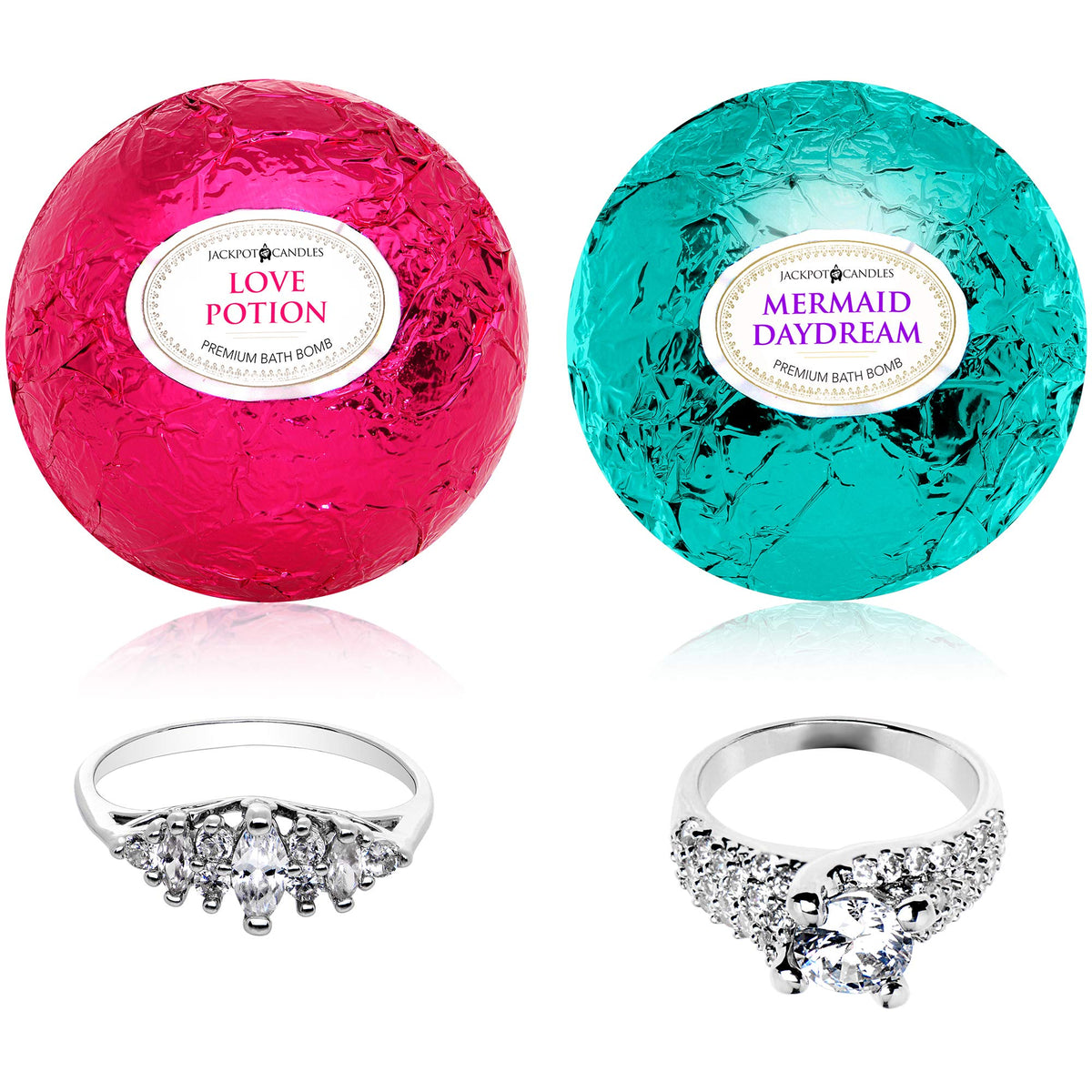Mermaid Love Potion Bath Bombs Gift Set of 2 with Size 6 Ring Inside Each Made in USA Beauty & Personal Care Jackpot Candles