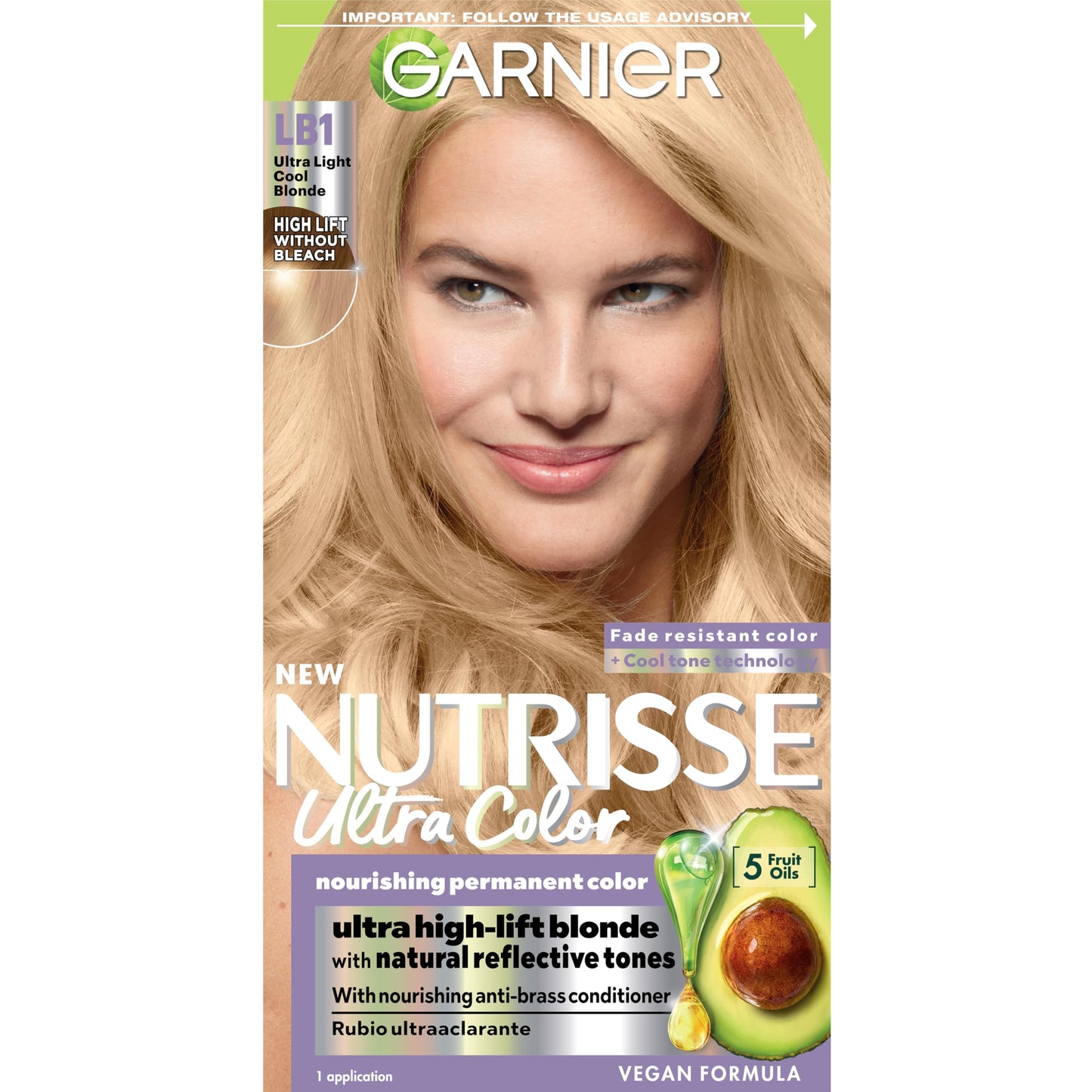 Garnier Hair Color Nutrisse Ultra Color Nourishing Creme, LB1 Ultra Light Cool Blonde (Calla Lily) Permanent Hair Dye, 1 Count (Packaging May Vary) Beauty & Personal Care Garnier