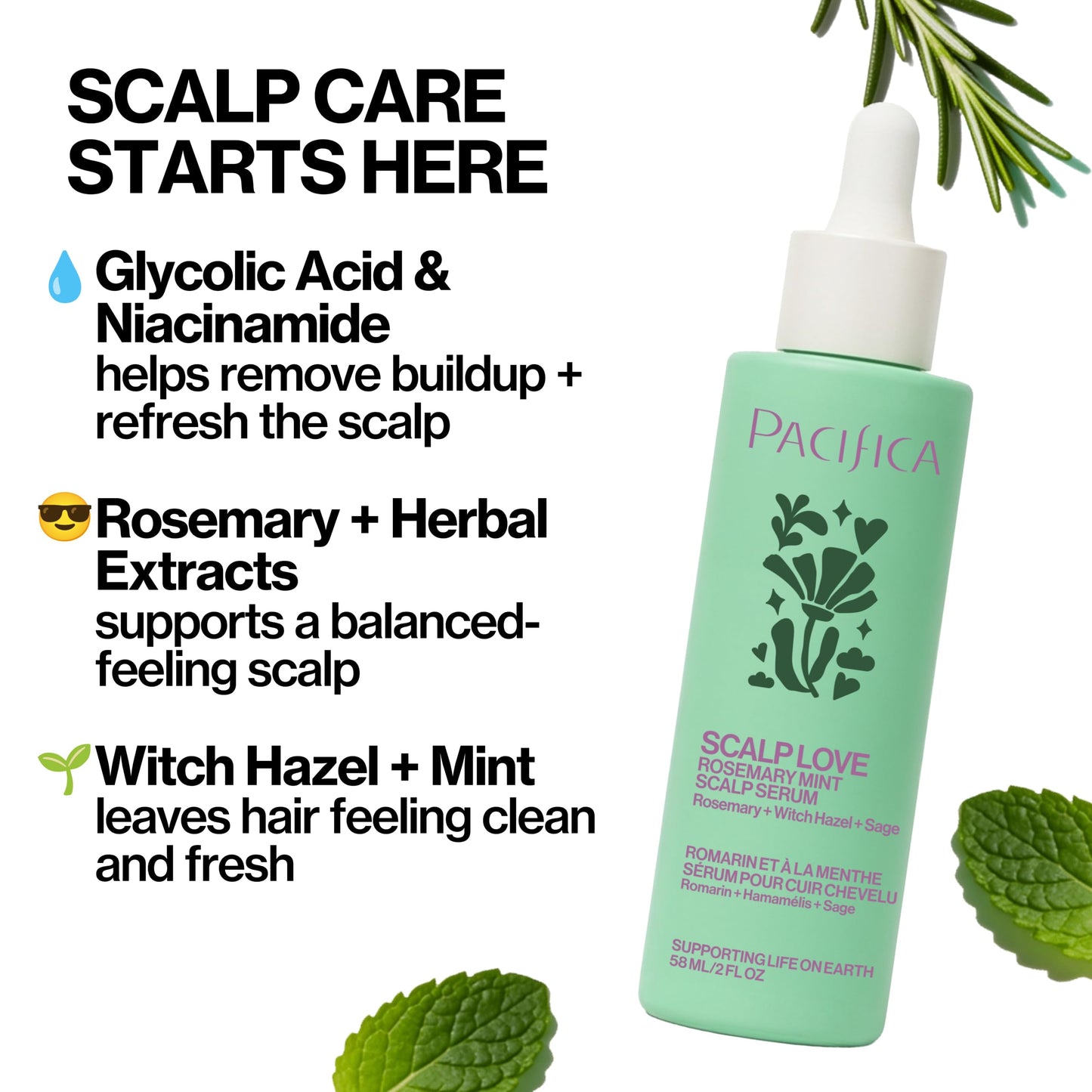 Pacifica Scalp Love Rosemary Mint Serum - Dry, Flaky, and Itchy Scalp Serum, Hydrating, Moisturizing, and Calming Treatment Formulated with Witch Beauty and Personal Care Pacifica