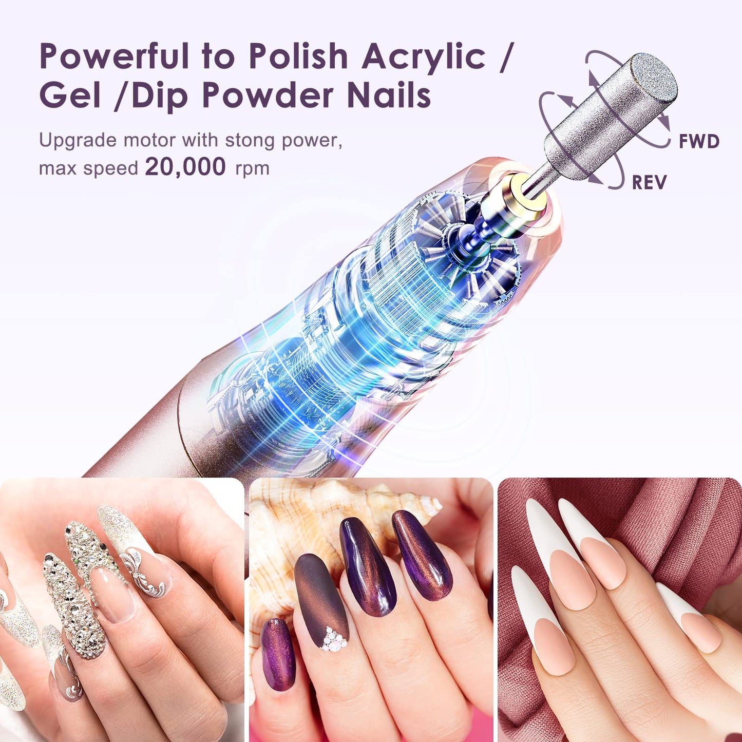 COSLUS C20 Cordless Nail Drill Electric File: Professional for Acrylic Gel Dip Powder Nails, Portable All-in-One Nail Drill Machine Kit for Manicure Beauty and Personal Care COSLUS