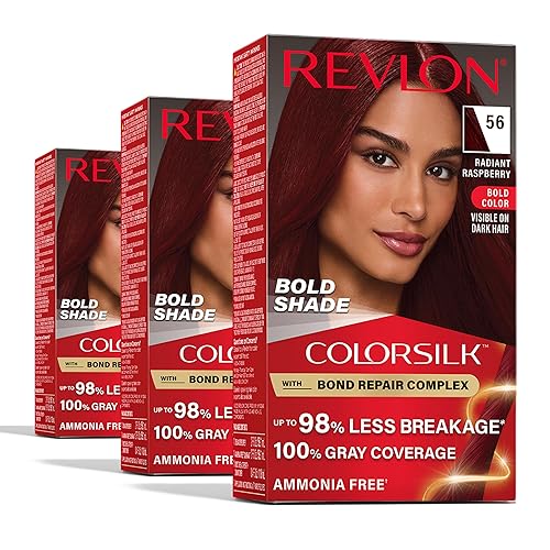 Revlon ColorSilk with Bond Repair Complex, Permanent Hair Color, 100% Gray Coverage, Ammonia Free Dye, Vegan Keratin, 56 Radiant Raspberry, 3 pack Beauty & Personal Care REVLON