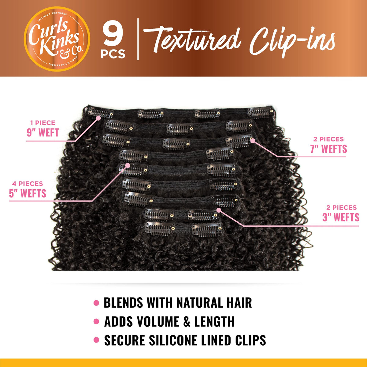 Sensationnel Curls Kinksandco Clip In - Miss Independent 18 Inch 9 Piece Pack Easy to Use Clips for Natural 3C to 4C Hair (2 DARKBROWN)