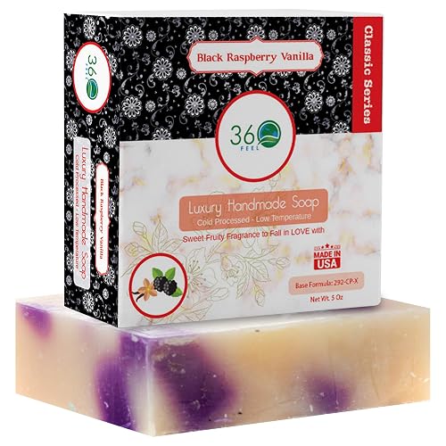 360Feel Black Raspberry Soap - Made in The USA - Castile Handmade, All-Natural Cold-Processed - Infused with Black Raspberry for an Uplifting Aroma Beauty & Personal Care 360Feel