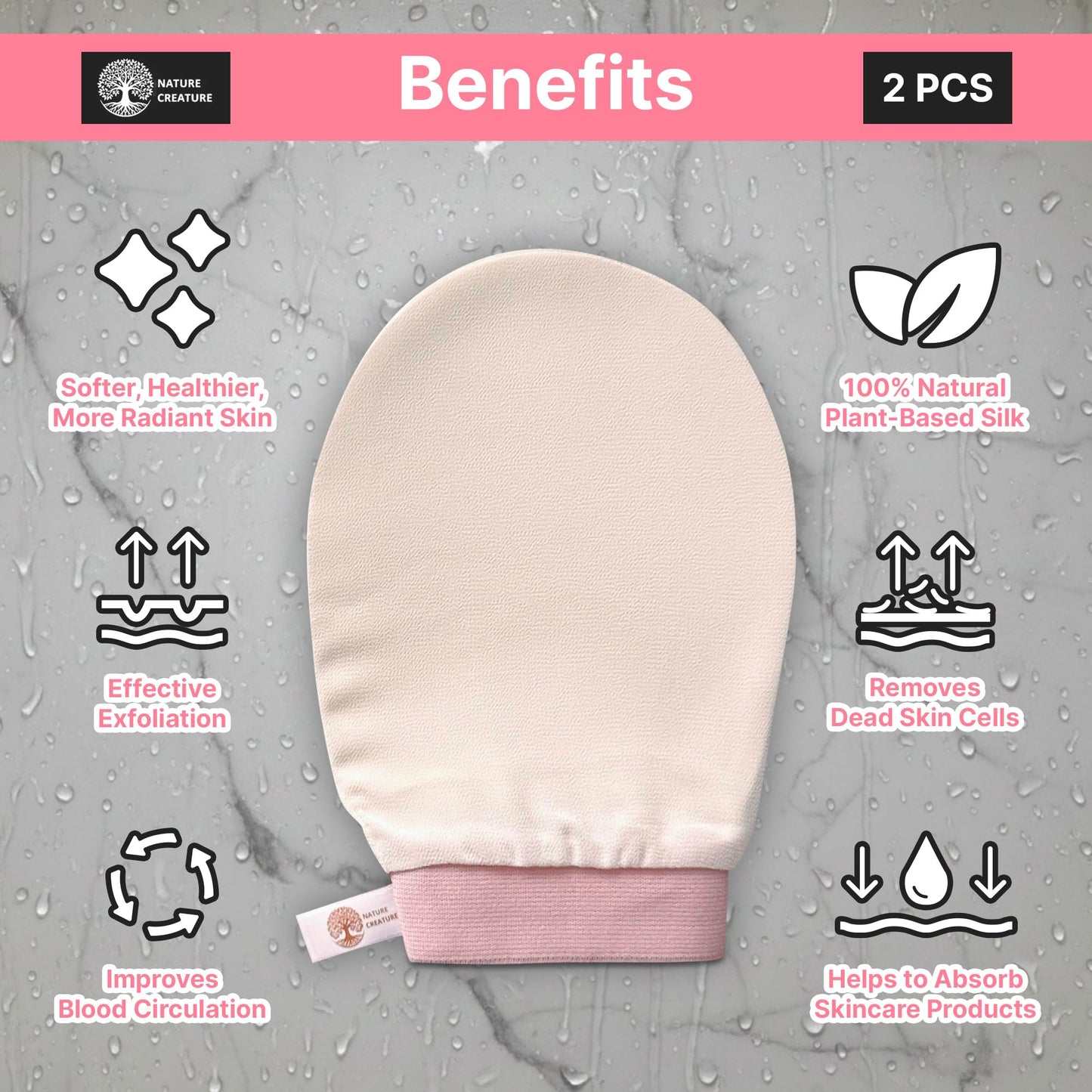 Vegan Silk Exfoliating Gloves Set (2 Pack) - Korean Spa Body Scrubber Mitt for Dead Skin & Ingrown Hair - Gift for Smooth Glowing Skin Beauty and Personal Care Nature Creature