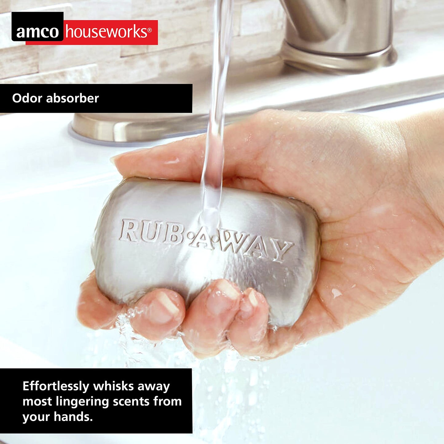 Amco Rub Away Bar, Stainless Steel Odor Absorber (3.1" x .7") - Dishwasher Safe Kitchen & Outdoor Essential for Garlic, Onion, Fishing, Hiking Odors Beauty & Personal Care Amco