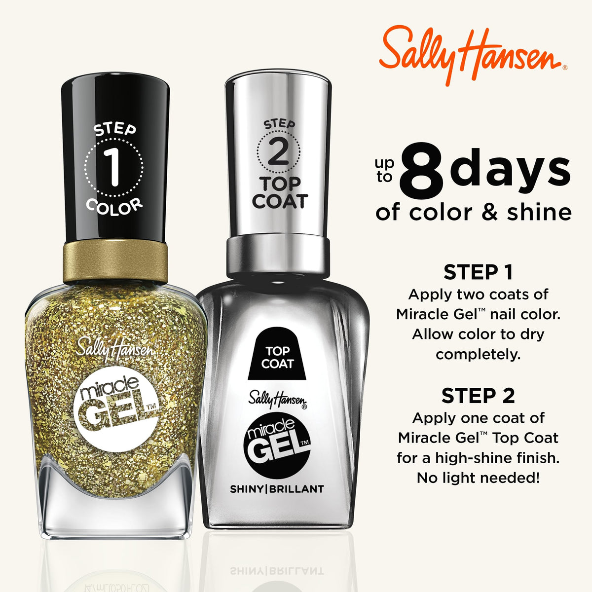 Sally Hansen Miracle Gel Salon Quality Nail Polish | Gel-Like Formula, Two-Step System, No UV Light Needed, Long Lasting | Semi-Opaque, Glittery | 777 Beauty & Personal Care Sally Hansen