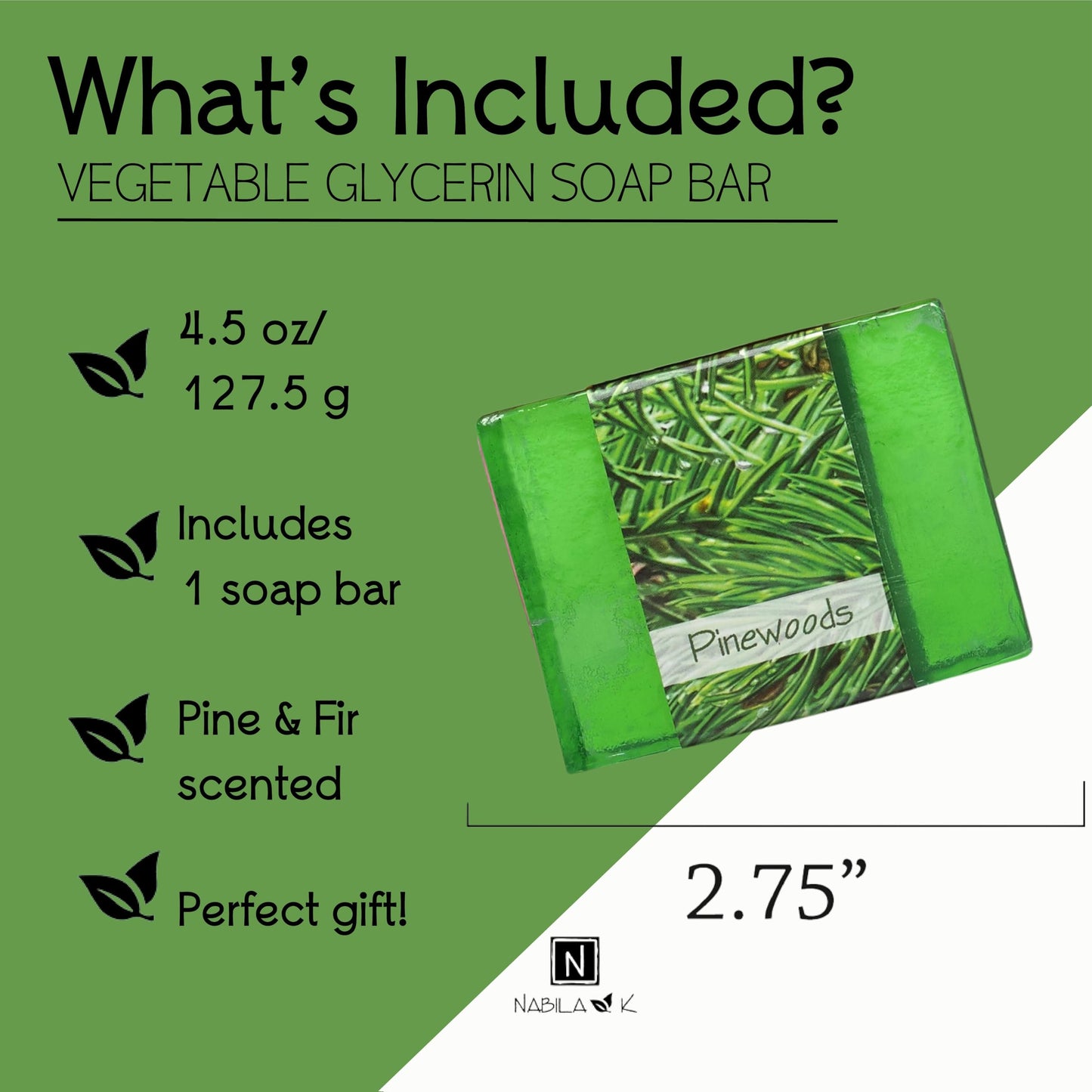 Nabila K Pinewoods Glycerin Bar Soap | Pinyon Pine Scent | Natural, Vegan, Hypoallergenic | 100% Vegetable Glycerin, Sulfate-Free, Paraben-Free | 4.5 Beauty & Personal Care Nabila K