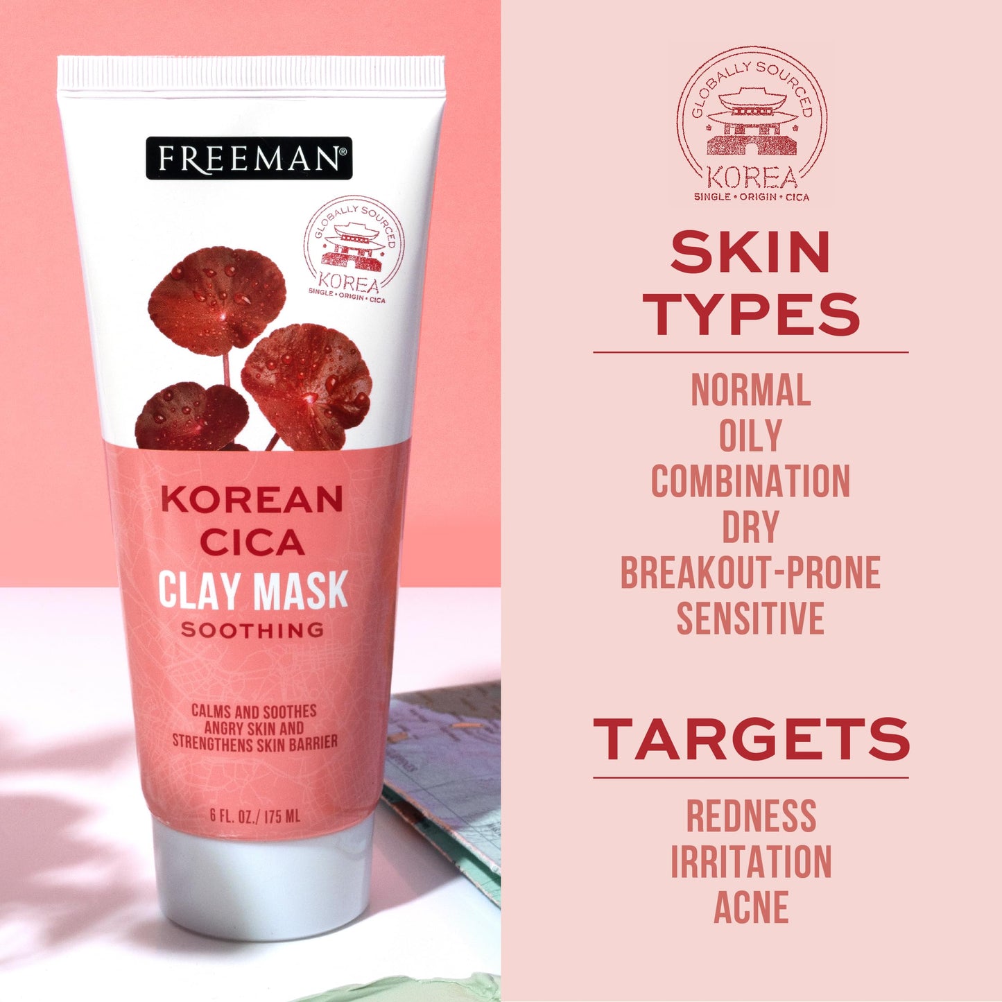 Freeman Exotic Blends Soothing Korean Cica Clay Facial Mask, 6 fl.oz./ 175 mL Tube Beauty & Personal Care Freeman