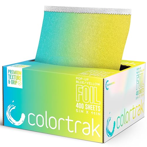 Colortrak Blue/Yellow Gradient Pop-up Foil w/Dispenser (400 Count), Pre-cut Sheets, Non-Slip Embossed Texture, 5" x 10.75" Sheets for Hair Foil Beauty & Personal Care Colortrak