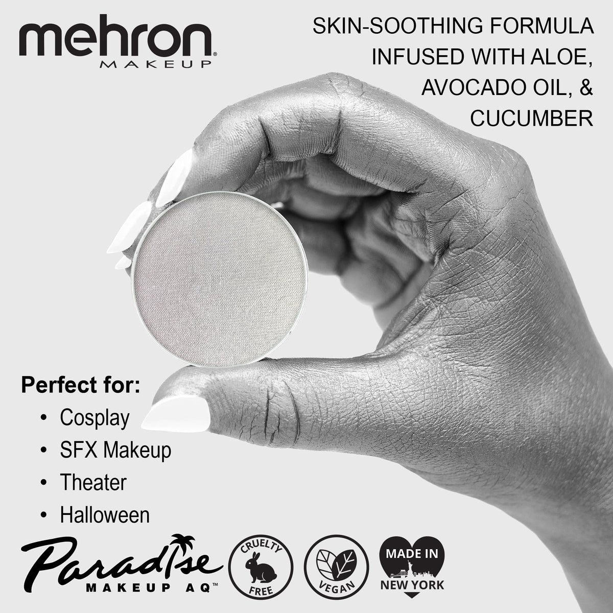 Mehron Makeup Paradise FX - METALLIC SILVER, Water-Activated Face Paint