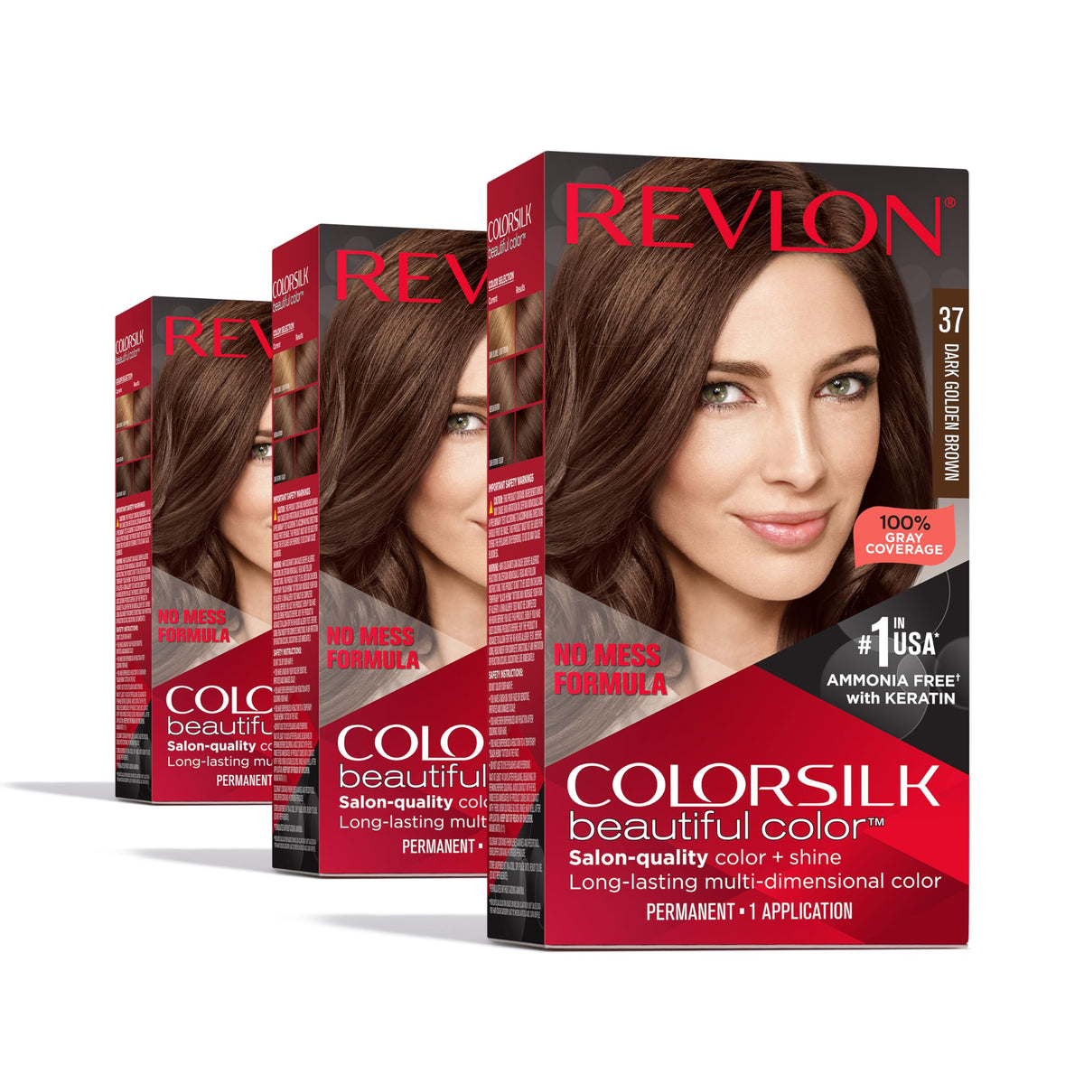 Revlon Colorsilk Beautiful Color Permanent Hair Color, (OLD VERSION) 37 Dark Golden Brown (Pack of 3) Beauty & Personal Care REVLON