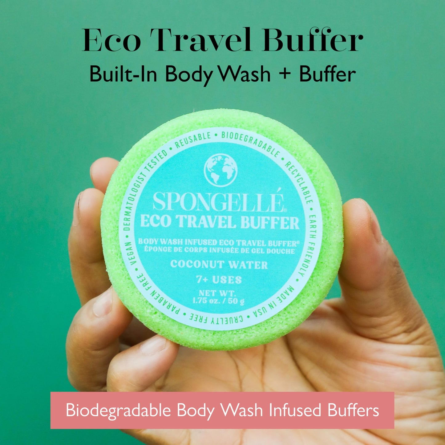 Spongelle Coconut Water Eco Collection Travel Body Buffer Body Scrubber - Bath & Shower Loofah for Men & Women - Biodegradable, Cruelty-Free, Vegan Beauty and Personal Care SPONGELLÉ