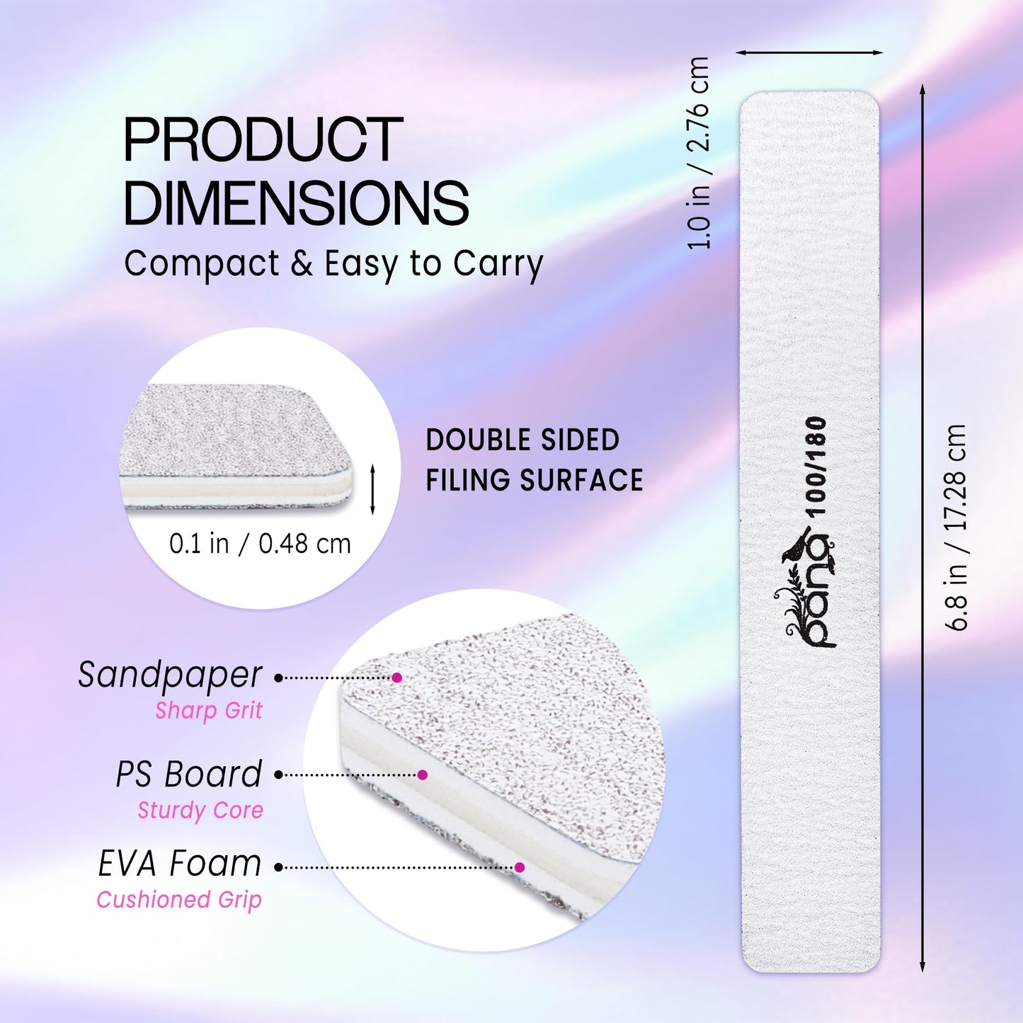 10pcs - PANA Jumbo Double-Sided Emery Nail File for Manicure, Pedicure, Natural, and Acrylic Nails - Zebra (Grit 100/180) Beauty & Personal Care PANA