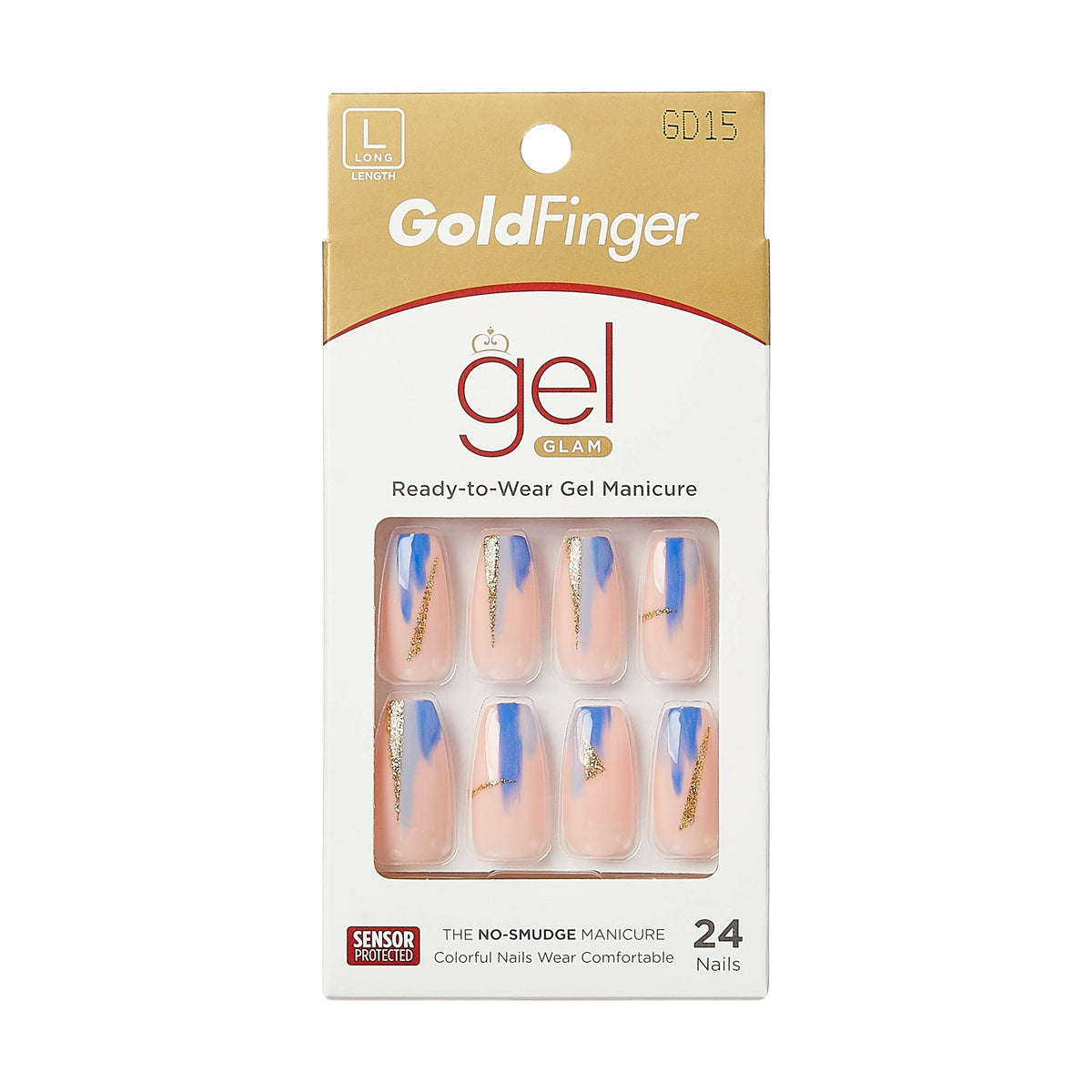Gold Finger Gel Glam Design Nail Press On Nails, Gel Nail Kit, Polish Free Manicure Long Length (GD15) Beauty & Personal Care Goldfinger