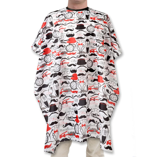 Hair Cutting Cape For Professional Barbers, Salons, and At Home Stylists Red Retro Mustache With Adjustable Neck Hair Stylist and Barber Accessories