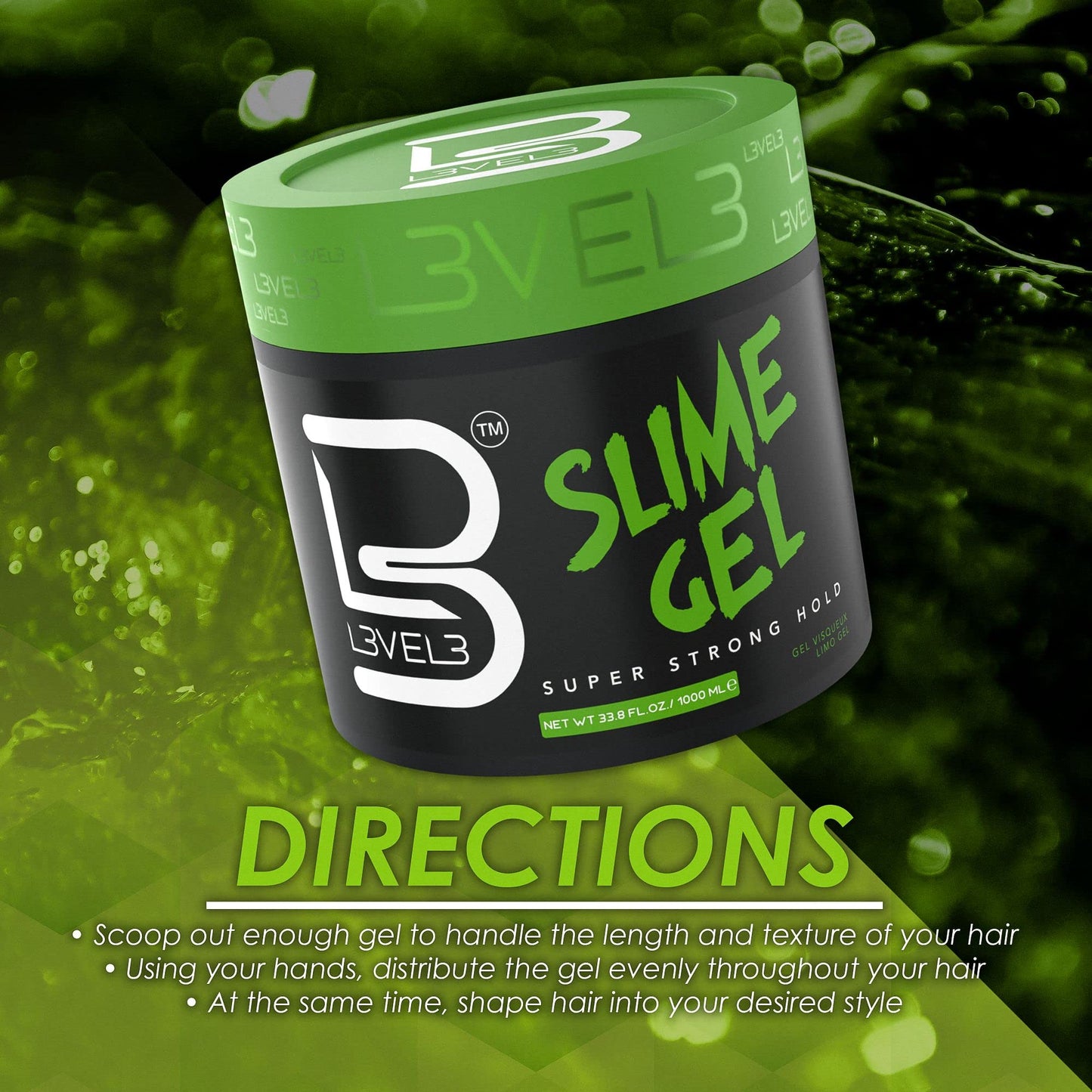 L3 Level 3 Slime Gel - Strong Control Hair Styling Gel - Flake-Free, Long-Lasting Hold - Adds Volume, Texture Beauty & Personal Care L3